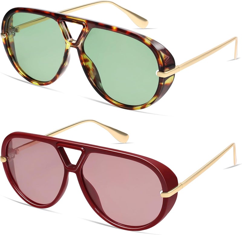 VANLINKER Oversized Trendy Polarized Aviator Sunglasses for Women Men Retro Round Sunglasses Vintage Shield Shades VL9798 - Image 3